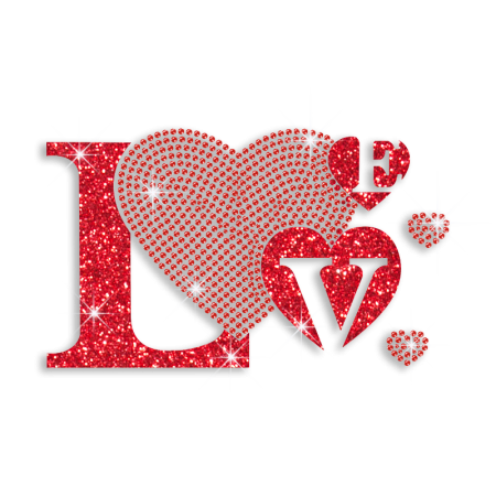 Love Letter with Red Heart Iron on Glitter Rhinestone Motif