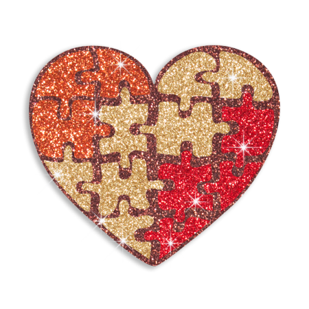 Jigsaw Detailed Heart Motif Hotfix Glitter Design