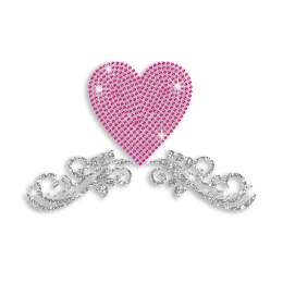 Rose Pink Heart with Cirri Hot-fix Glitter for Clothing