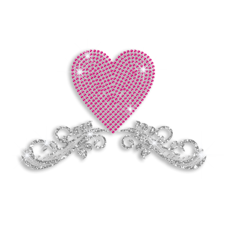 Rose Pink Heart with Cirri Hot-fix Glitter for Clothing