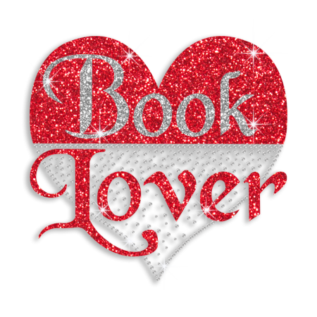 Book Lover Heart Iron-on Glitter Rhinestone Transfer