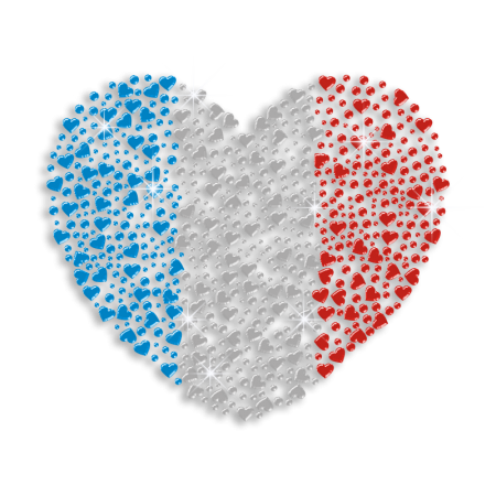 Red White & Blue Heart Iron-on Nailhead Rhinestone Transfer