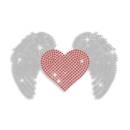 Beautiful Heart with Wings Iron-on Rhinestone Transfer