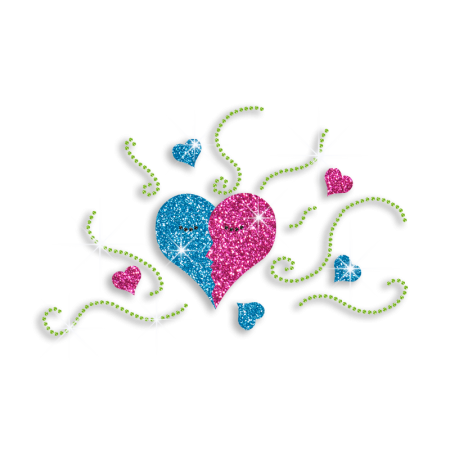 Lovely Heart Couple Iron-on Glitter Rhinestone Transfer