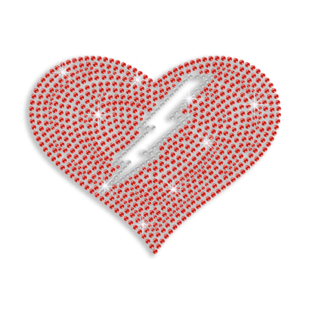 Ruby Heart with Lightening Iron-on Rhinestone Transfer