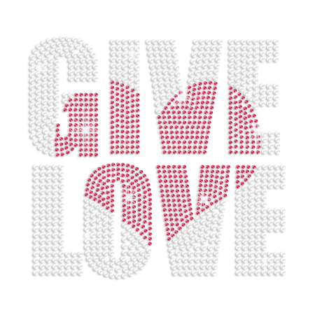 A Heart Gives Love Iron on Nailhead Rhinestone Transfer