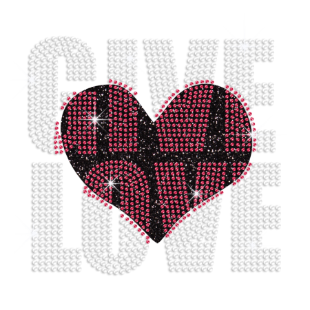 Give Love Heart Iron-on Glitter Nailhead Rhinestone Transfer