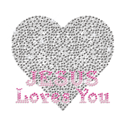 Jesus Love You with Heart Iron on Rhinestone Transfer Design