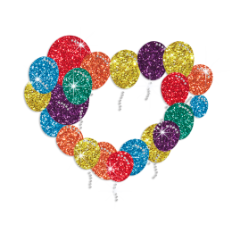 Colorful Heart Shape by Balloons Glitter Iron on Transfer