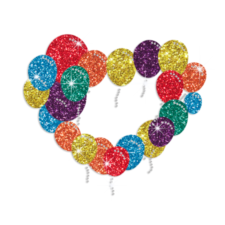 Colorful Heart Shape by Balloons Glitter Iron on Transfer