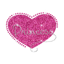 Pink Cute Princess Heart Iron on Glitter Rhinestone Transfer