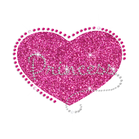 Pink Cute Princess Heart Iron on Glitter Rhinestone Transfer