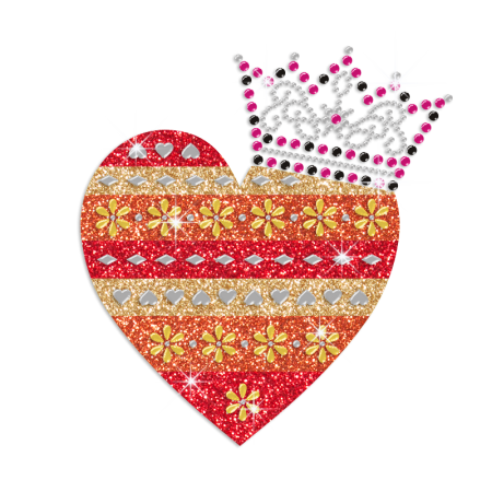 Pretty Heart with Crown Iron-on Glitter Rhinestone Transfer