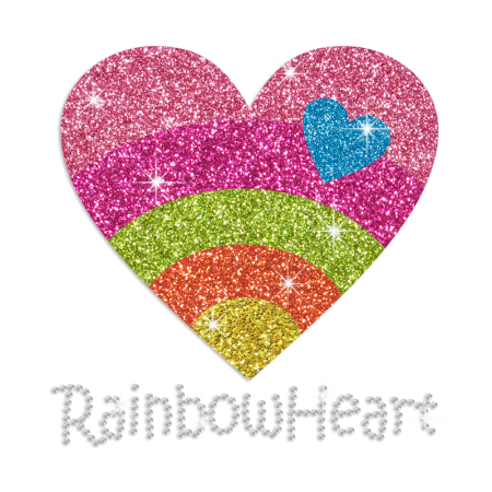 Colorful Rainbow Heart Iron-on Glitter Rhinestone Transfer