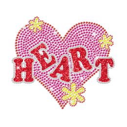 Ruby & Pink Heart Iron-on Rhinestone Transfer Design