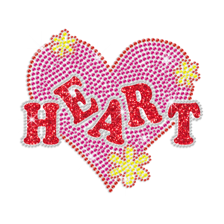 Ruby & Pink Heart Iron-on Rhinestone Transfer Design