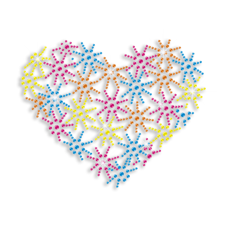 Vegas Show Colorful Heart Neon Rhinestud Iron-on Transfer