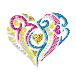 Magic Show Shimmery Heart Glitter Nailhead Neon Stud Iron on Transfer