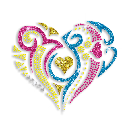 Magic Show Shimmery Heart Glitter Nailhead Neon Stud Iron on Transfer