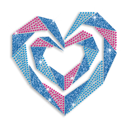 Magic Show Colorful Heart Rhinestud Glitter Iron on Transfer