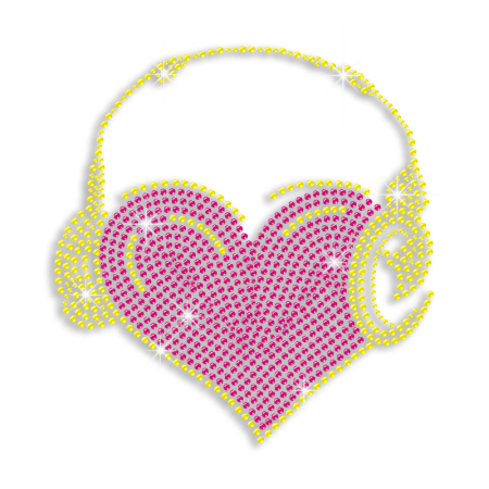 Magic Show Cool Music Heart Iron on Rhinestone Transfer