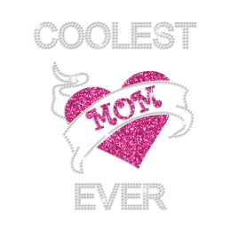 Pink Heart Coolest Mom Iron-on Glitter Rhinestone Transfer