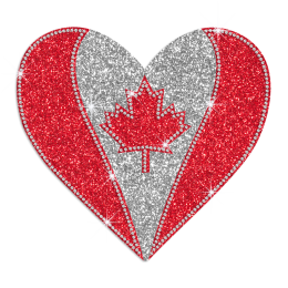 Shimmery Heart Canadian Flag Glitter Rhinestone Iron-on Transfer