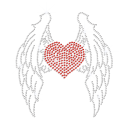 Ruby Heart with Crystal Wings Iron-on Rhinestone Transfer