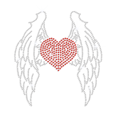 Ruby Heart with Crystal Wings Iron-on Rhinestone Transfer