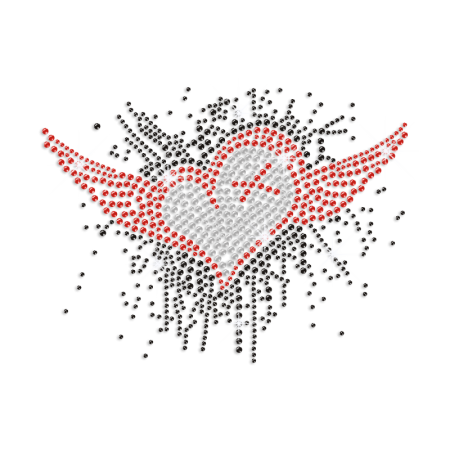 Cool Heart Flying with Wings Iron-on Rhinestone Transfer