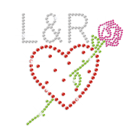 L&R Heart with Rose Iron-on Rhinestone Transfer