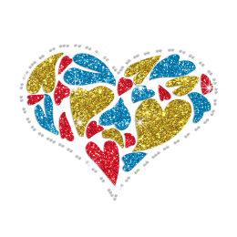 Colorful Bling Heart Hotfix Glitter Rhinestone Transfer