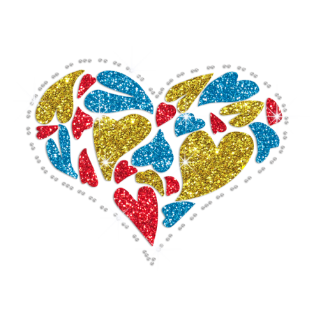 Colorful Bling Heart Hotfix Glitter Rhinestone Transfer