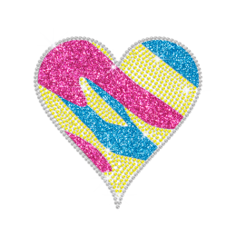 Fashionable Big Heart Iron-on Glitter Rhinestone Transfer 