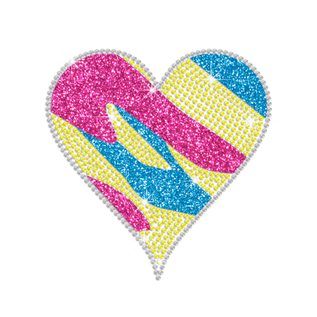 Fashionable Big Heart Iron-on Glitter Rhinestone Transfer 