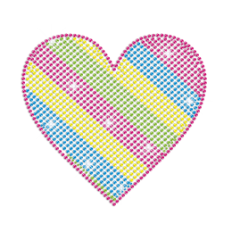 Multicolor Stripe Patterns Heart Hotfix Rhinestone Transfer