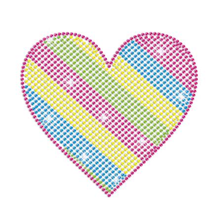 Multicolor Stripe Patterns Heart Hotfix Rhinestone Transfer