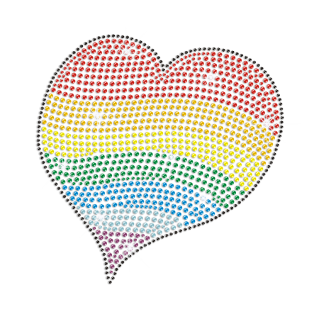 Multicolor Waved Stripes Heart Hotfix Rhinestone Transfer