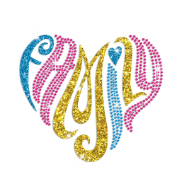 Big Colorful Heart Iron-on Glitter Rhinestone Transfer