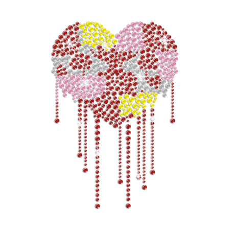 Broken Heart Mottled Sadness Iron on Rhinestone Transfer