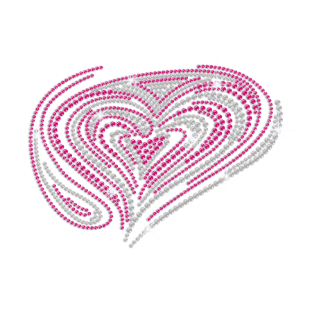 Rose Pink Heart Love Iron on Rhinestone Transfer