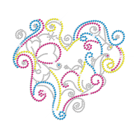 Freely Flowing Leaves formed Heart Iron on Rhinestone Transfer