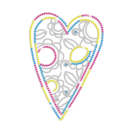 Attractive Flower Patterned Heart Iron on Rhinestone Transfer
