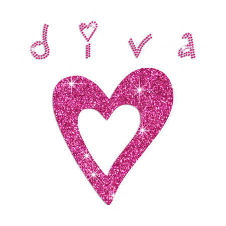 Pink Diva Heart Iron-on Rhinestone Glitter Transfer