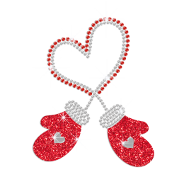 Warm Red Gloves Heart Rhinestone Design