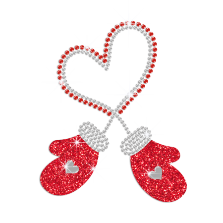 Warm Red Gloves Heart Rhinestone Design