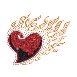 Glittering Burning Heart Iron on Rhinestone Transfer Decal