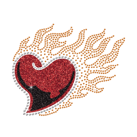 Glittering Burning Heart Iron on Rhinestone Transfer Decal