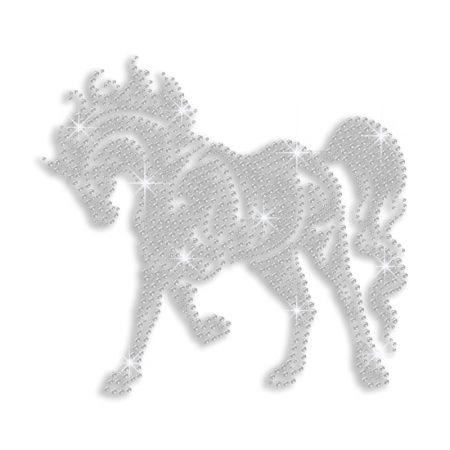 Size L Standing Horse Iron-on Rhinestone Transfer