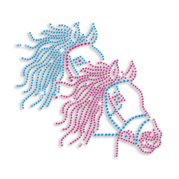 Teal & Pink Horse Couple Iron-on Rhinestone Transfer